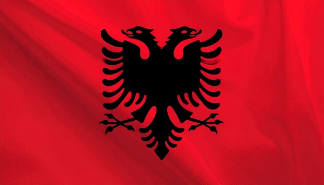 A full-screen, high-resolution illustration of the national flag of Albania, filling the entire canvas edge to edge with no borders, poles, folds, or background elements. The flag features a vivid, so