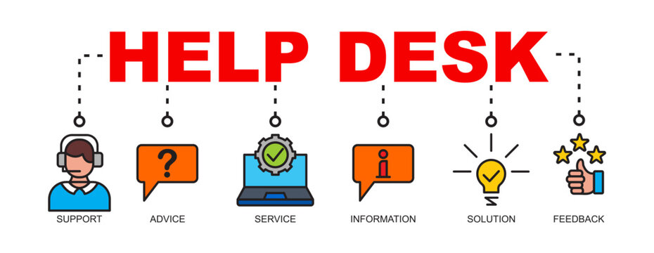Help Desk Line Color Banner Vector Illustration with icon.