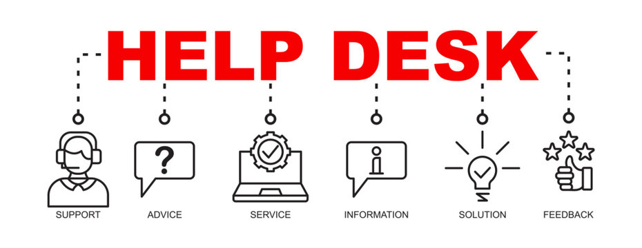 Help Desk Lineal Banner Vector Illustration with icon.