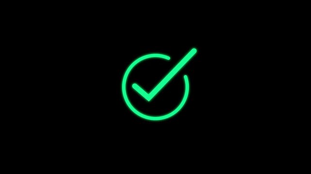 Right Check Mark Icon Animation on Black Background. Tick Mark Icon Animation. Check Mark, Tick, Yes, OK Symbol Animation. approved tick mark icon