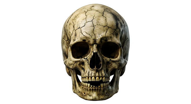 Antique weathered human skull with cracks