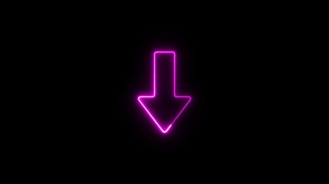 Glowing neon line swipe down arrow icon. download icon. down arrows icon. Download arrow animation. Bouncing down icon on a dark background