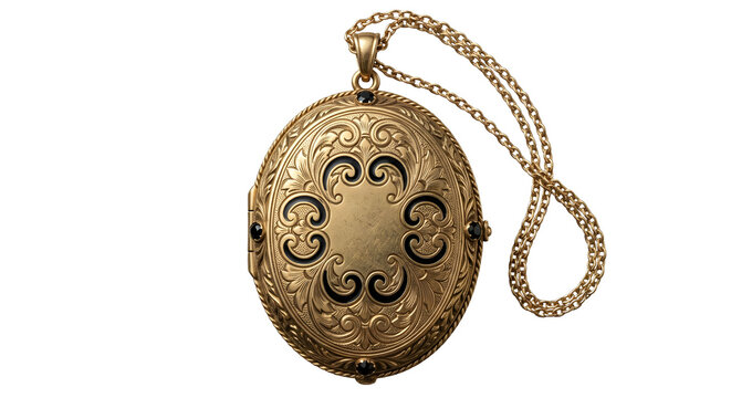 Ornate gold oval locket with black details