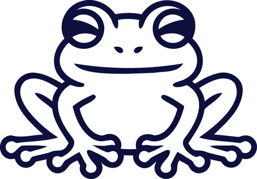 A cartoonish illustration of a smiling frog with big eyes sitting on its haunches facing forward