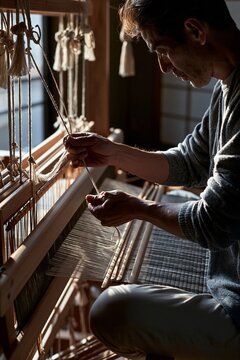 Fukuoka tatami loom artisan tightening warp thread tension