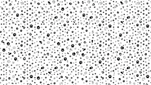 PrintSeamless Animal Paw Print Pattern Vector with Dog Cat Bear Footprints and Small Hearts for Pet Textiles Wrapping Paper Wallpaper and Graphic Backgrounds