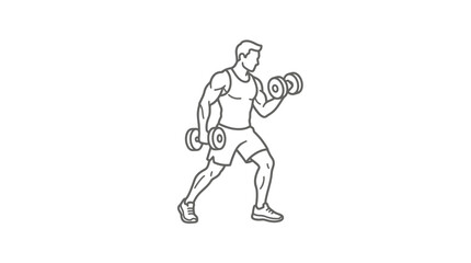 Fototapeta premium Sleek Black and White of a Man Performing Dumbbell Bicep Curls Exercise with high quality professional line art symbols for modern creative design and digital branding projects