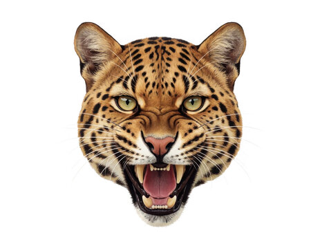 Leopard Head Roaring Isolated Transparent Background