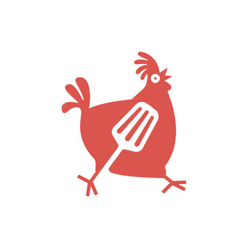 Minimalist Chicken Logo with Spatula Flat Vector Icon for Restaurant and Food Branding