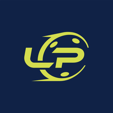 Creative LP letter monogram combined with pickleball elements in a modern vector logo.