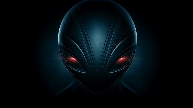 A sleek dark alien head with glowing red eyes. Perfect for science fiction concepts and futuristic horror visuals.