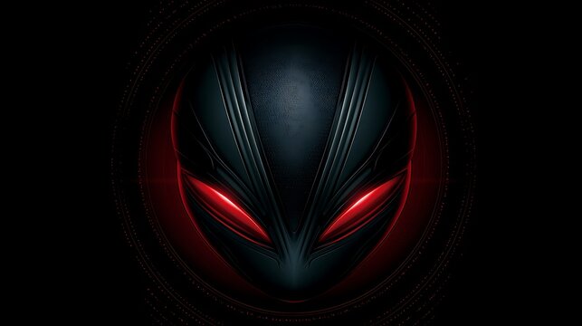 Futuristic alien head silhouette with glowing red eyes. Abstract digital artwork for sci-fi gaming and tech themes.