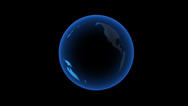 Futuristic blue planet earth rotating map on black background for digital ecosystem communication or corporate business network.