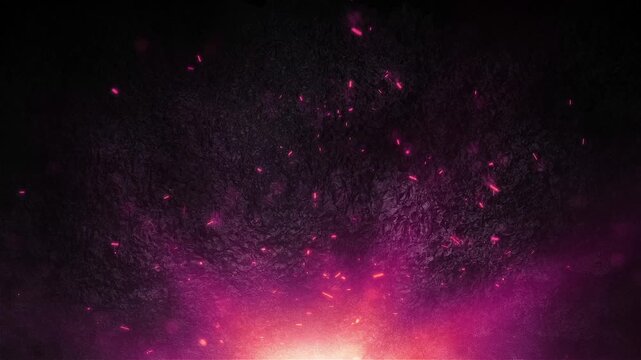 Abstract Dark Metal Textured Background with Vibrant Pink and Orange Fire Sparks Rising from Below
