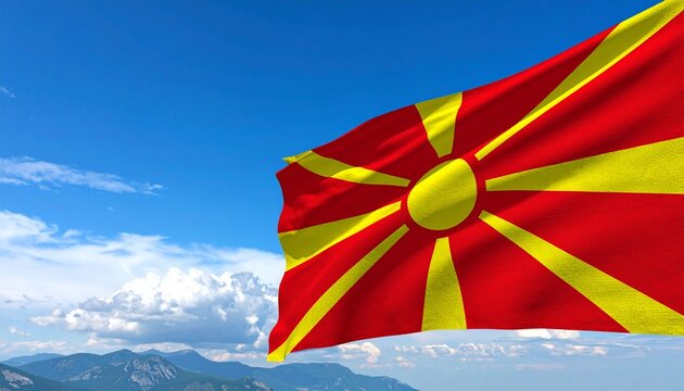 A full-screen, high-resolution illustration of the national flag of North Macedonia, filling the entire canvas edge to edge with no borders, flagpole, folds, wrinkles, shadows, or background elements.