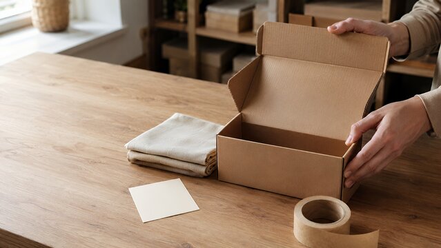Eco-Friendly Cardboard Box Packing with Kraft Tape and Linen Cloth