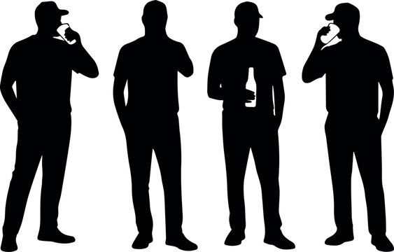 Group of Friends Drinking Beverages Silhouette Set
