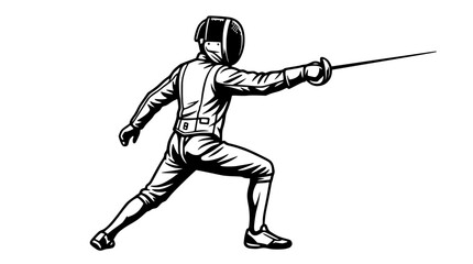 Obraz premium Fencer in action, black and white illustration, sport concept