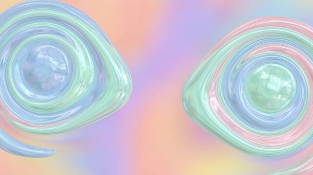 Abstract trippy background with melting eyes concept. Abstract pastel swirl shapes with glossy liquid texture on soft colorful background artistic design
