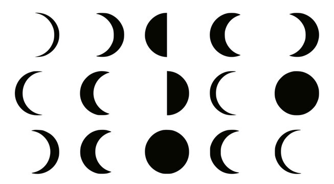 Phases of the moon in a vector illustration set