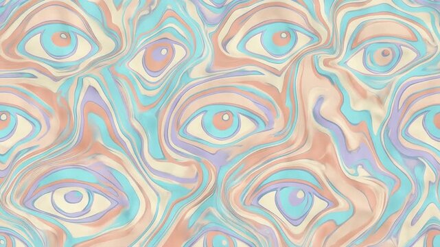 Surreal abstract pattern with multiple colorful eyes in pastel tones for artistic creative backgrounds