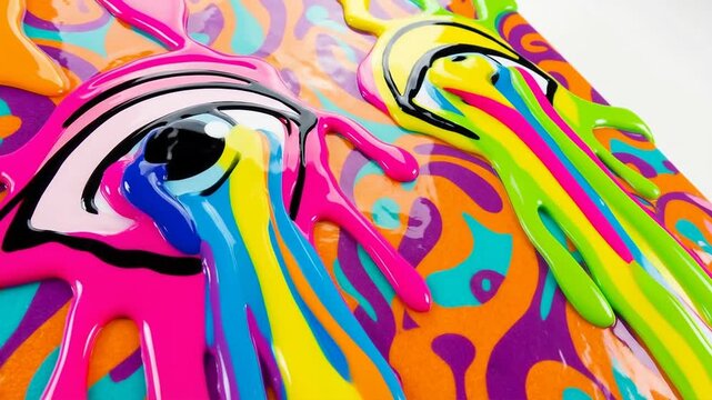 Colorful abstract melted paint eyes art with vibrant bright colors and psychedelic patterns