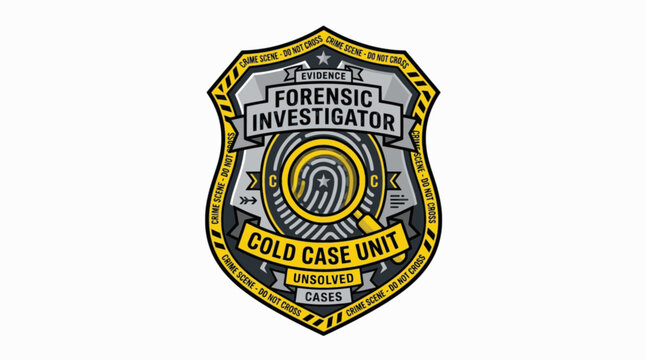 Isolated Cold Case Forensic Investigator Fingerprint Shield Vector Logo, "Created with AI assistance and manually refined."