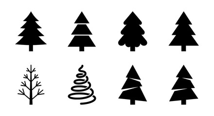 Obraz premium Christmas Tree Icons Set, Festive Evergreen Vector Graphics, Winter Holiday Symbols, Seasonal Decoration Elements