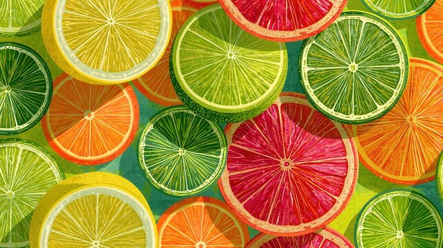 Grapefruit and lime slices are arranged in a vibrant flat lay pattern to showcase fresh summer flavors.