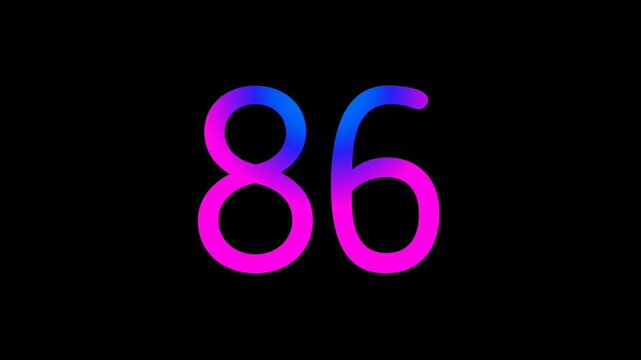 Neon light Number 86 Animation Glowing Gradient Blue Pink Digital Futuristic LED Numeric Loop Abstract Tech dark Background Motion Graphics