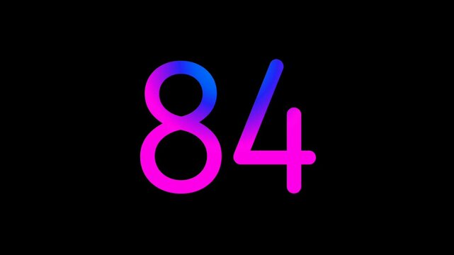 Neon light Number 84 Animation Glowing Gradient Blue Pink Digital Futuristic LED Numeric Loop Abstract Tech dark Background Motion Graphics