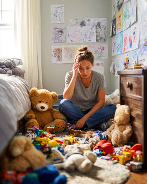 Mother Reacting to Messy Child Bedroom with Mild Disbelief