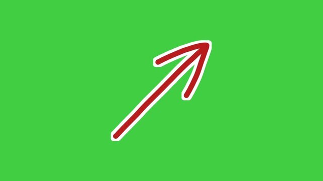 Arrow pointing up animation green screen motion graphics with white outline .Arrow gently bounces and pulses to attract attention, ideal for highlighting important element