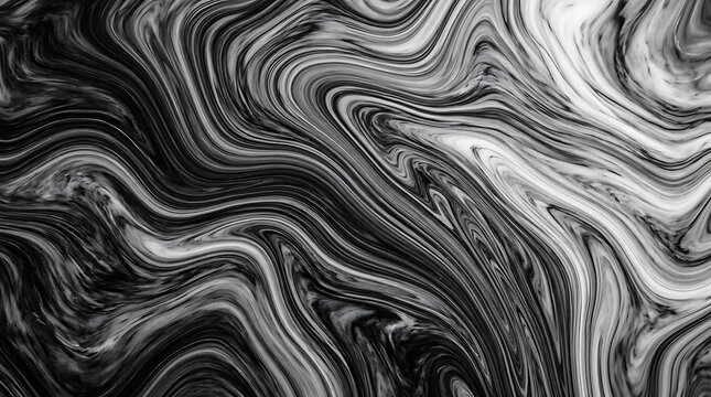 Dynamic abstract swirling black and white liquid motion pattern