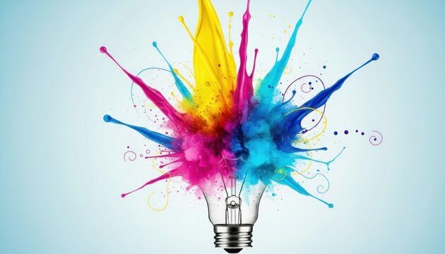 Light bulb with vibrant colorful paint splash.