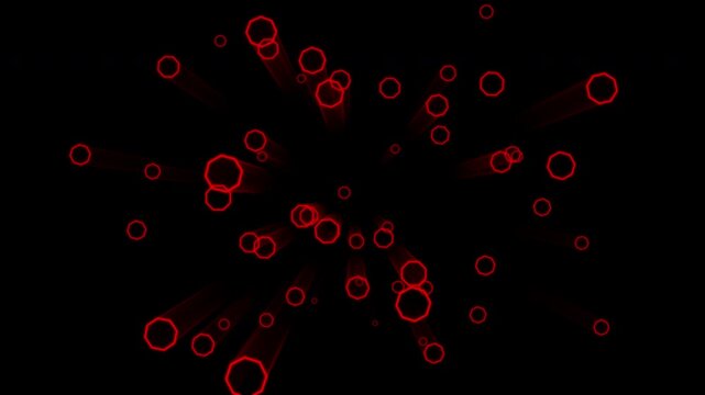 A video in which multiple outline octagon symbols shoot out like fireworks and then disappear alpha channel