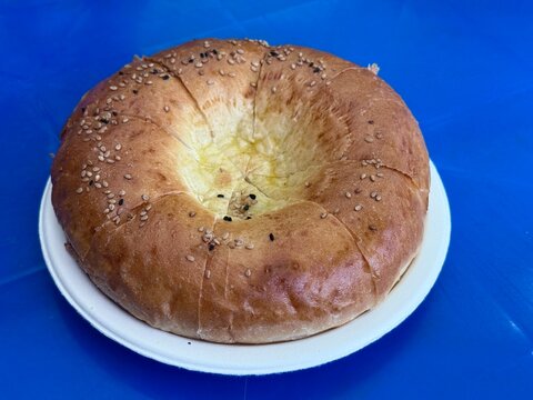 Authentic Uzbek non flatbread with sesame seeds