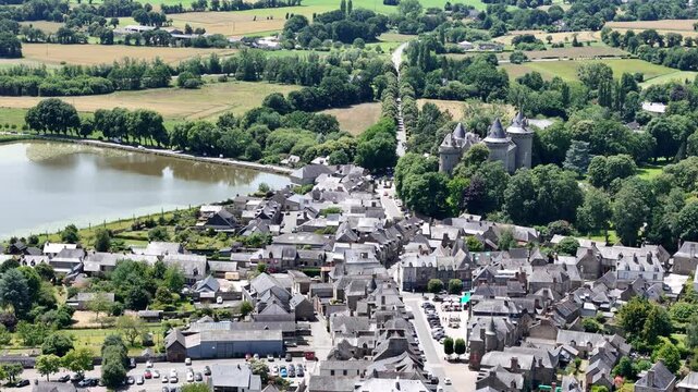 Comburgh town in Brittany France drone aerial view
