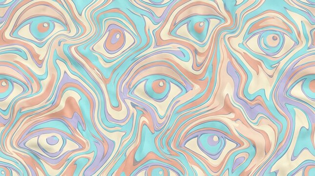 Abstract trippy background with melting eyes concept. Colorful abstract design featuring multiple eye patterns.