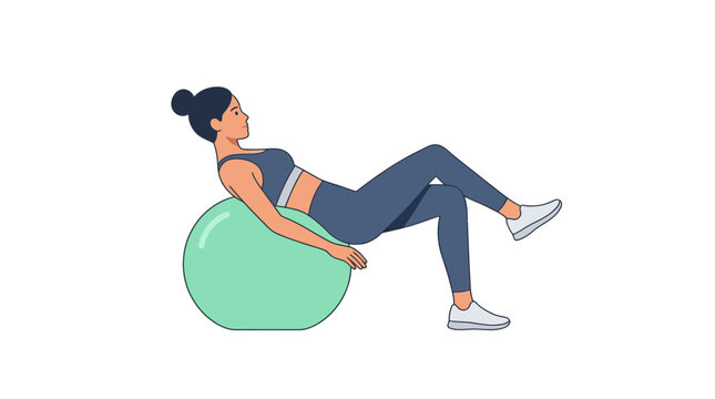Woman exercising with fitness ball, hip thrusts, isolated on white background