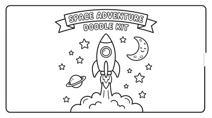 Space Adventure Doodle: Rocket Ship Launching into Stars and Moon. © pixmastock