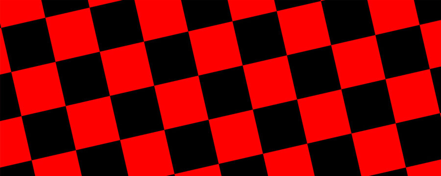Red and black checkered diagonal background, classic checkerboard grid pattern banner vector illustration