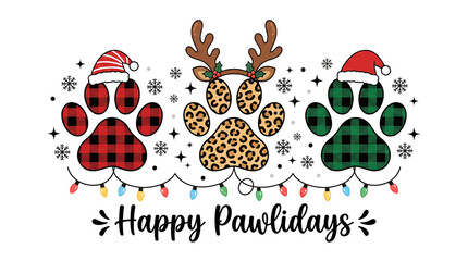 Whimsical Christmas paw prints adorned with Santa hats and reindeer antlers isolated on transparent background transparent background © Shawon