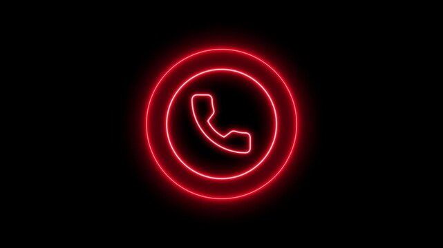 Incoming call ring icon animation with background.glowing neon phone call icon animation.call concept on mobile phone screen animation . Glowing circle loading call icon isolated on black background
