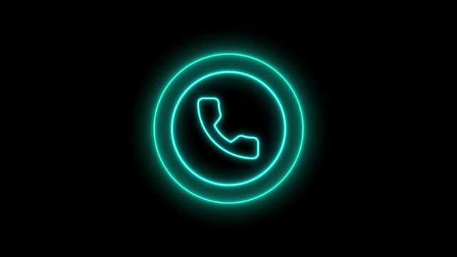 Incoming call ring icon animation with background.glowing neon phone call icon animation.call concept on mobile phone screen animation . Glowing circle loading call icon isolated on black background