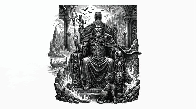 Artistic illustration set of ancient Greek mythological deities including powerful Olympian gods and goddesses Zeus Hera Poseidon Hades Demeter Athena Apollo Artemis and Ares for history design.