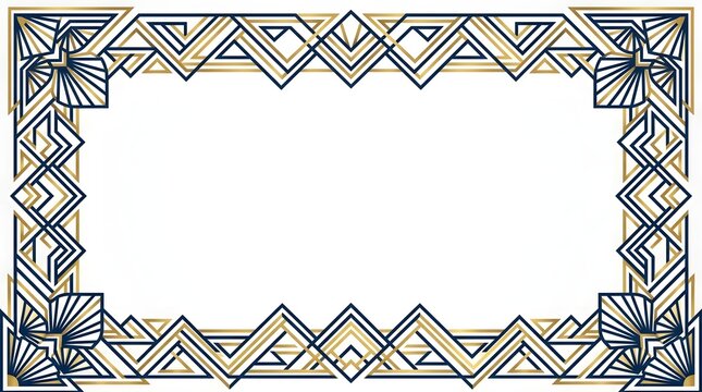 Art deco frame golden and navy geometric border for elegant designs