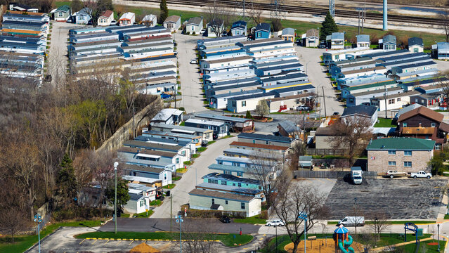 Aerial view of mobile home park community living