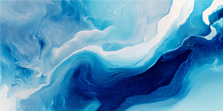 Abstract swirling pattern of deep blue and white liquid, resembling ocean currents or ethereal smoke, creating a mesmerizing visual flow 