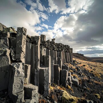 Unique Basalt Columns Formed by Volcanic Activity in Iceland.